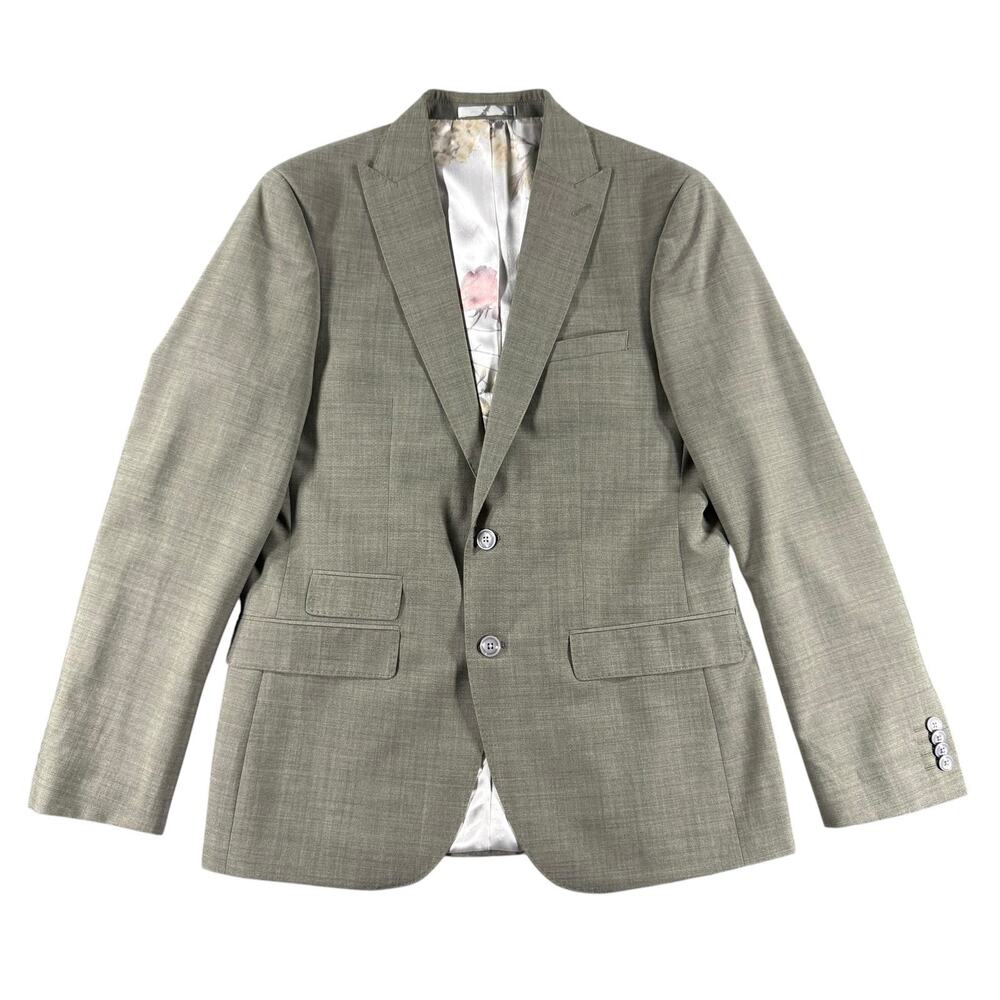 French Connection Mens Blazer Grey 40 R Slim Fit Sport Coat Jacket Floral Lining